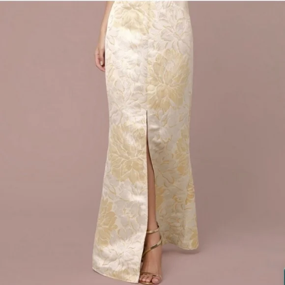 Bebe Plunge Neck Mermaid Metallic Floral Adjustable Strap Jacquard Gown Size 2 - Picture 5 of 7